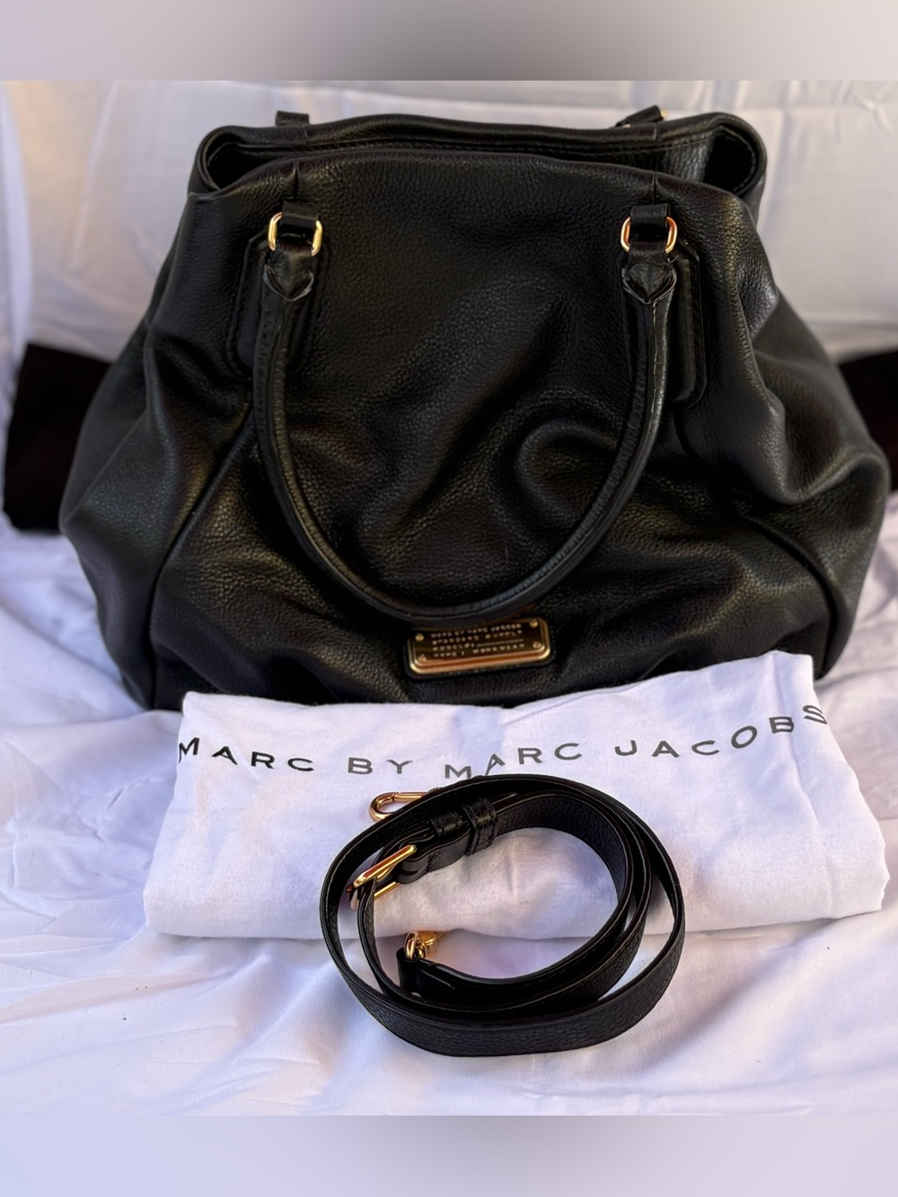 Marc by Marc Jacobs Black Pebbled Leather Tote Satchel with Gold Hardware